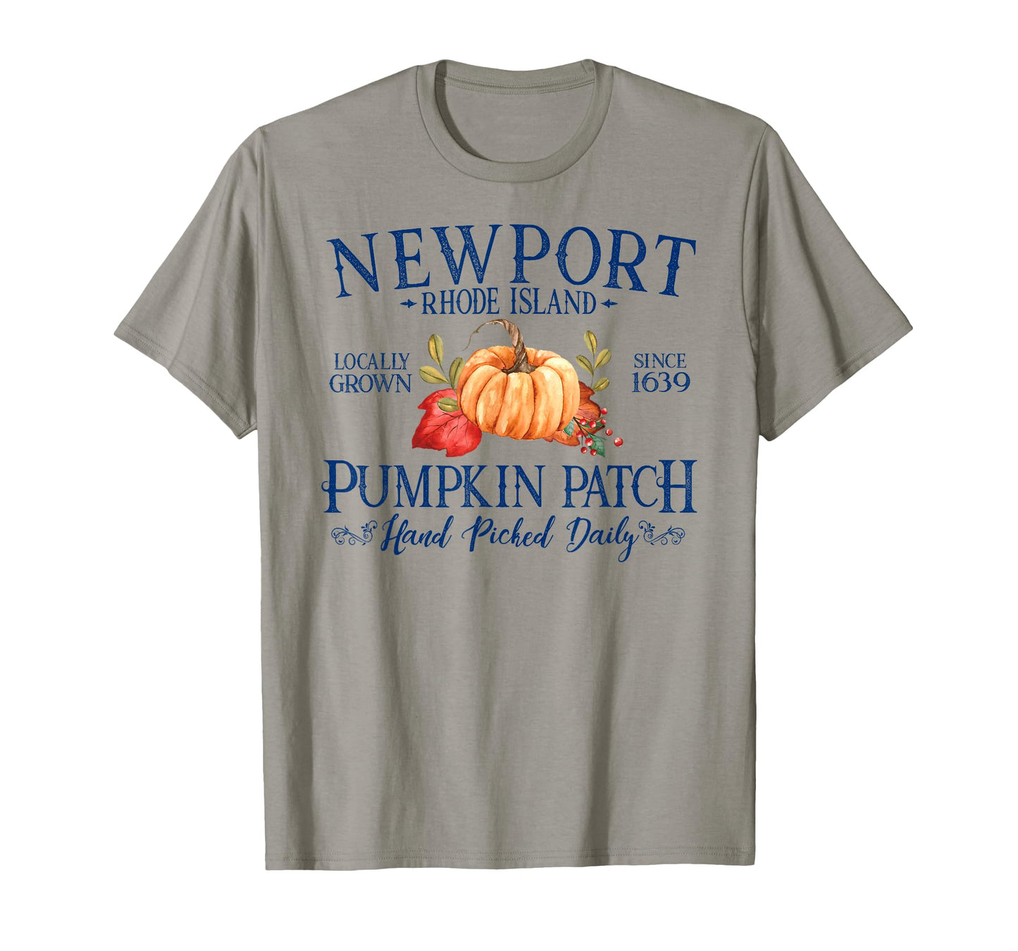 Newport Rhode Island Pumpkin Patch Fall Navy Blue Letters T-Shirt