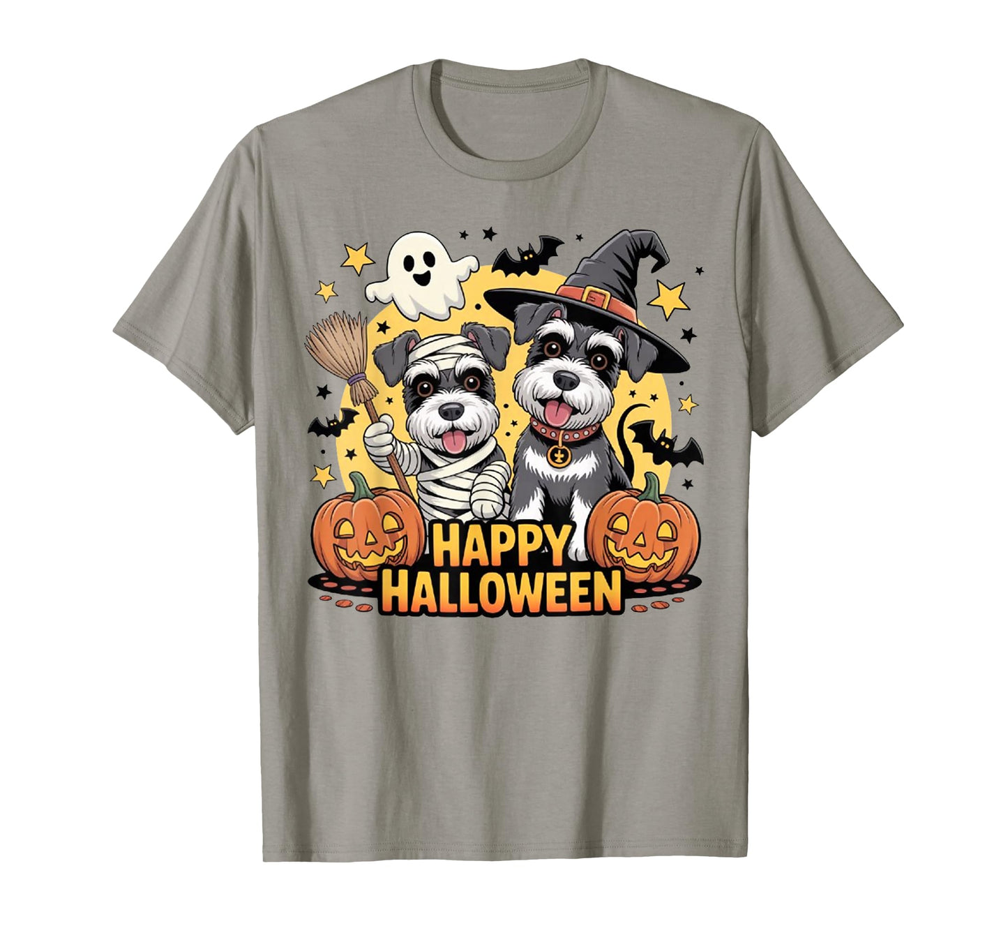 Cute Schnauzer Dog Lovers Halloween with Pumpkins Ghost Dog T-Shirt