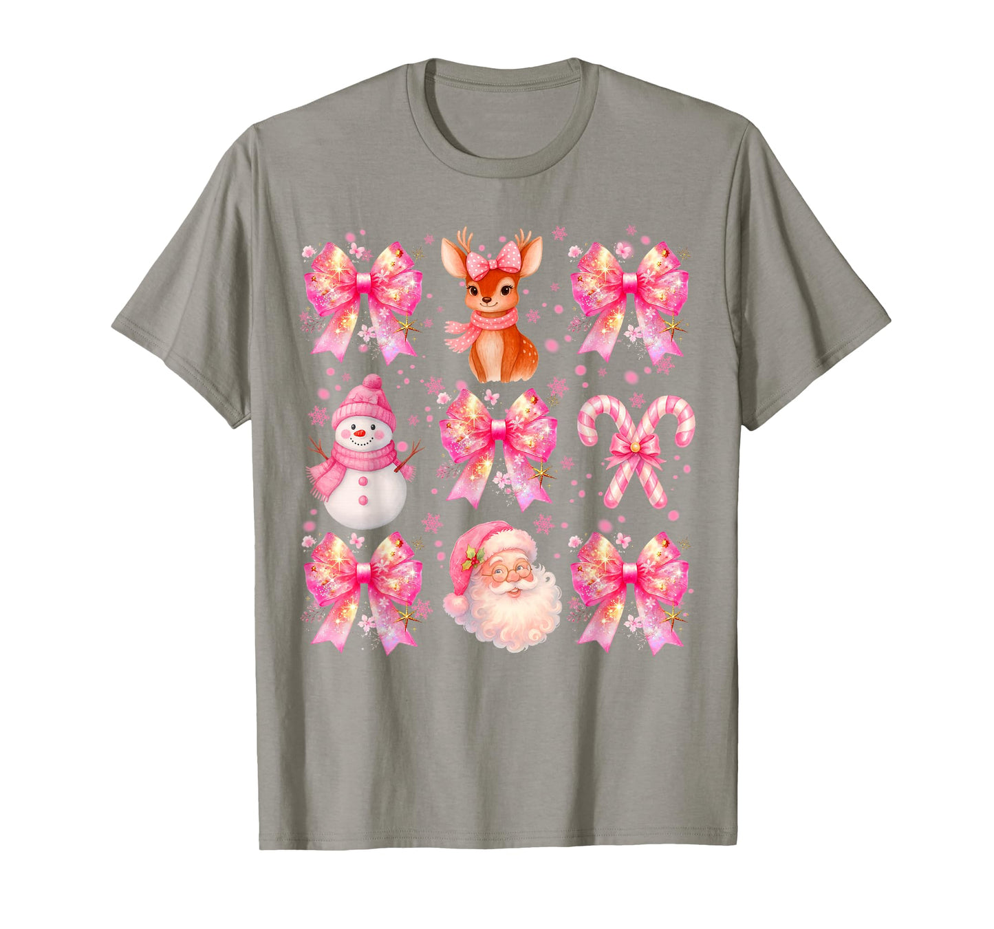 Cute Pink Santa Snowman Reindeer Christmas Xmas Girl T-Shirt