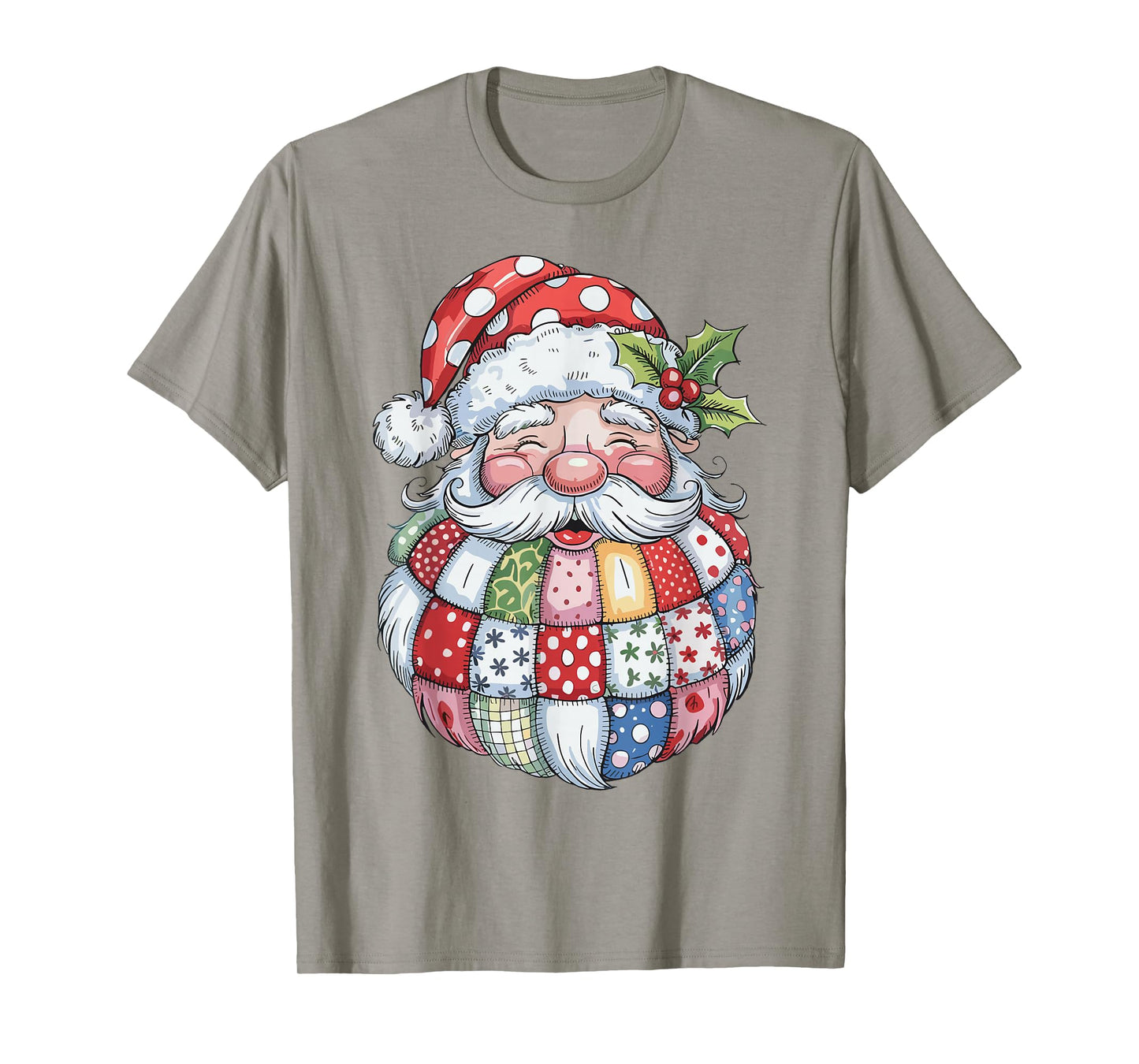 Santa Claus Face Colorful Patchwork Preppy Santa Christmas T-Shirt