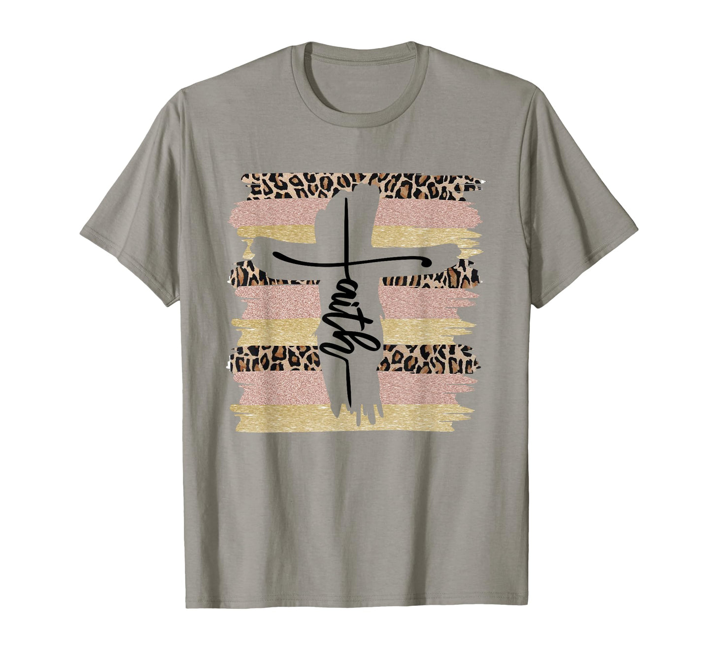 Christian Faith Leopard Cross Ombre Religious Cheetah T-Shirt
