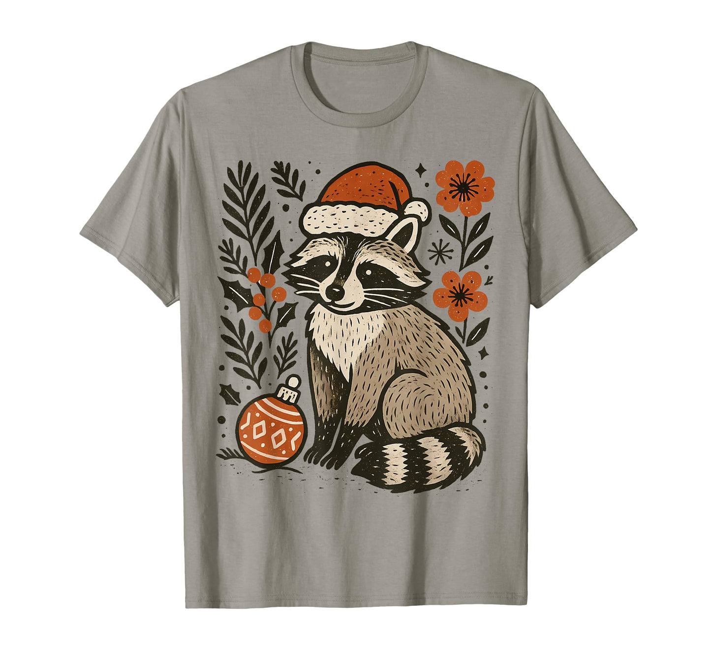 Christmas Raccoon Boho Feral Girls Boys Kids Santa Hat Party T-Shirt