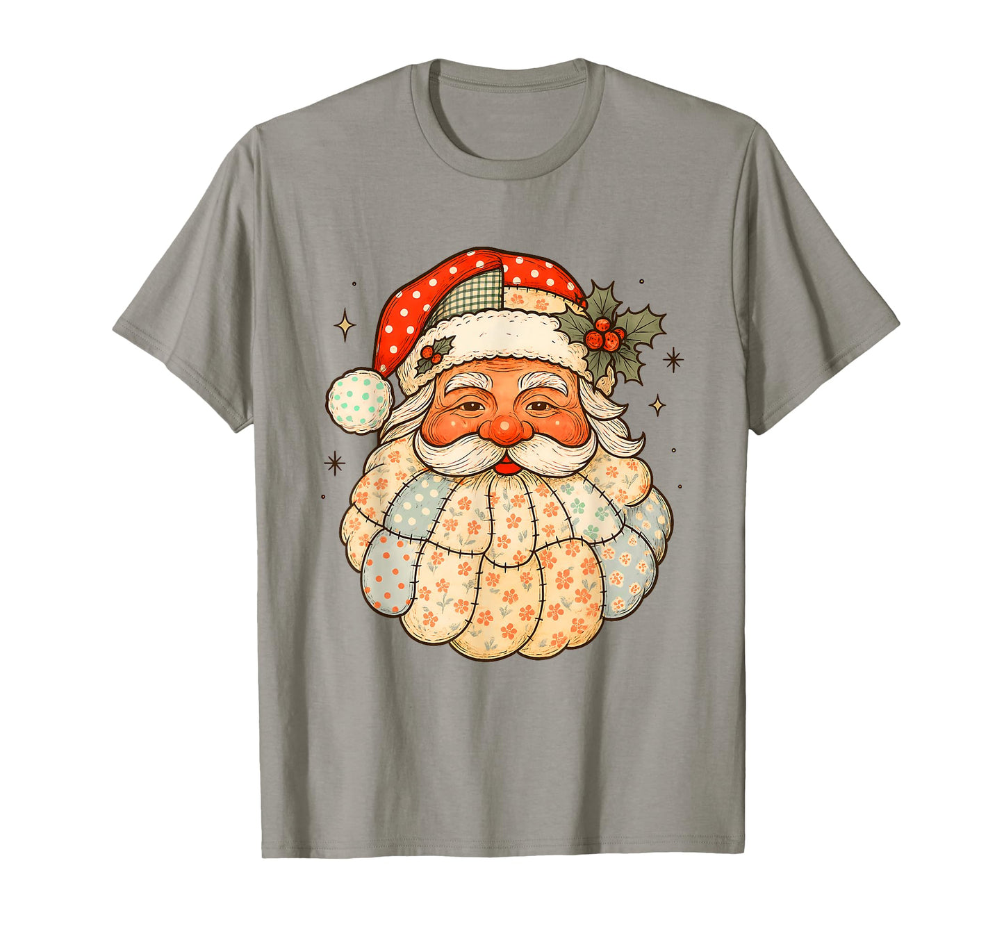 Santa Patchwork Merry Christmas Xmas Vibes Mistletoe T-Shirt