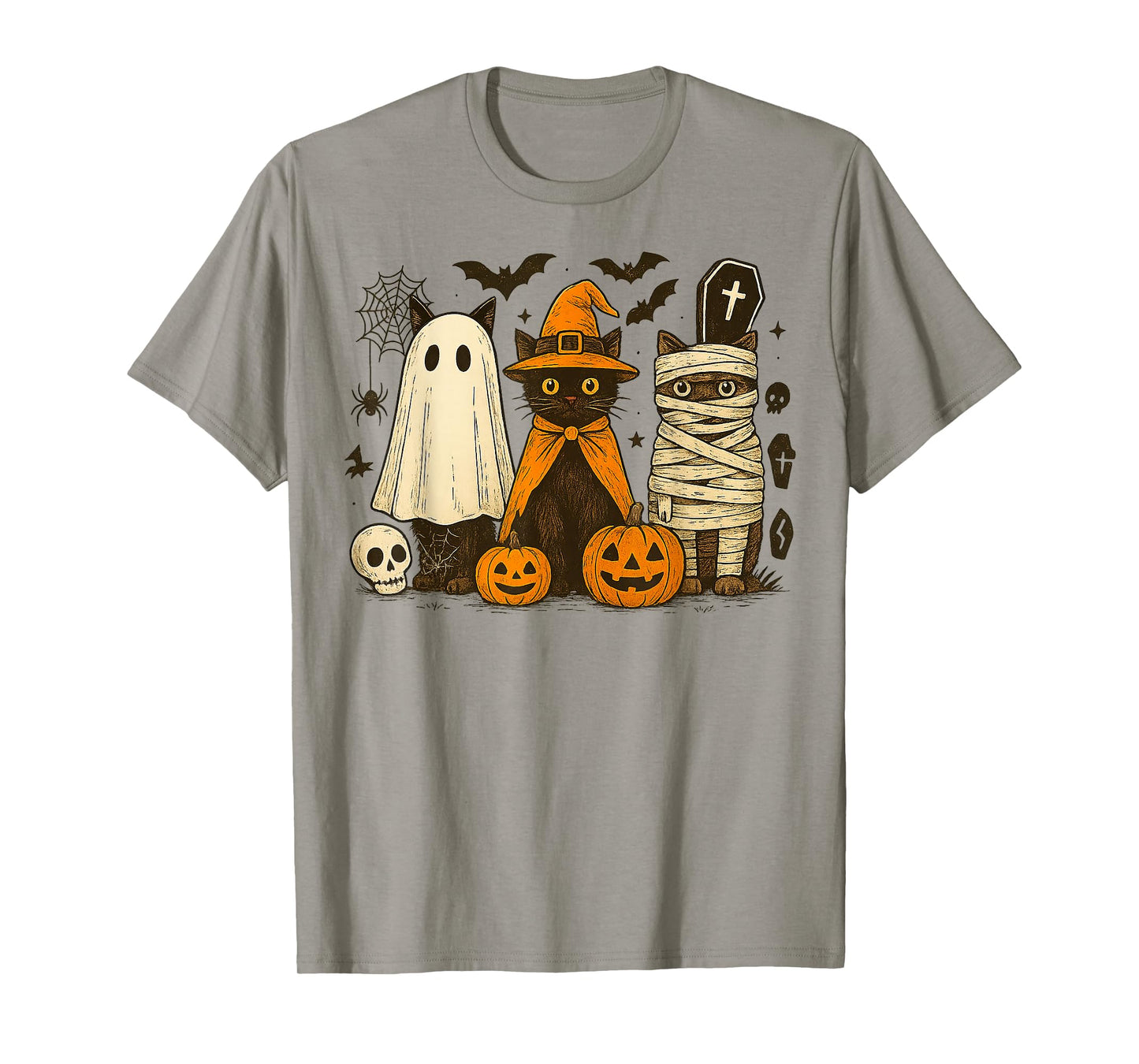 Halloween Black Cats Costumes Ghost Witch Mummy Funny Cat T-Shirt