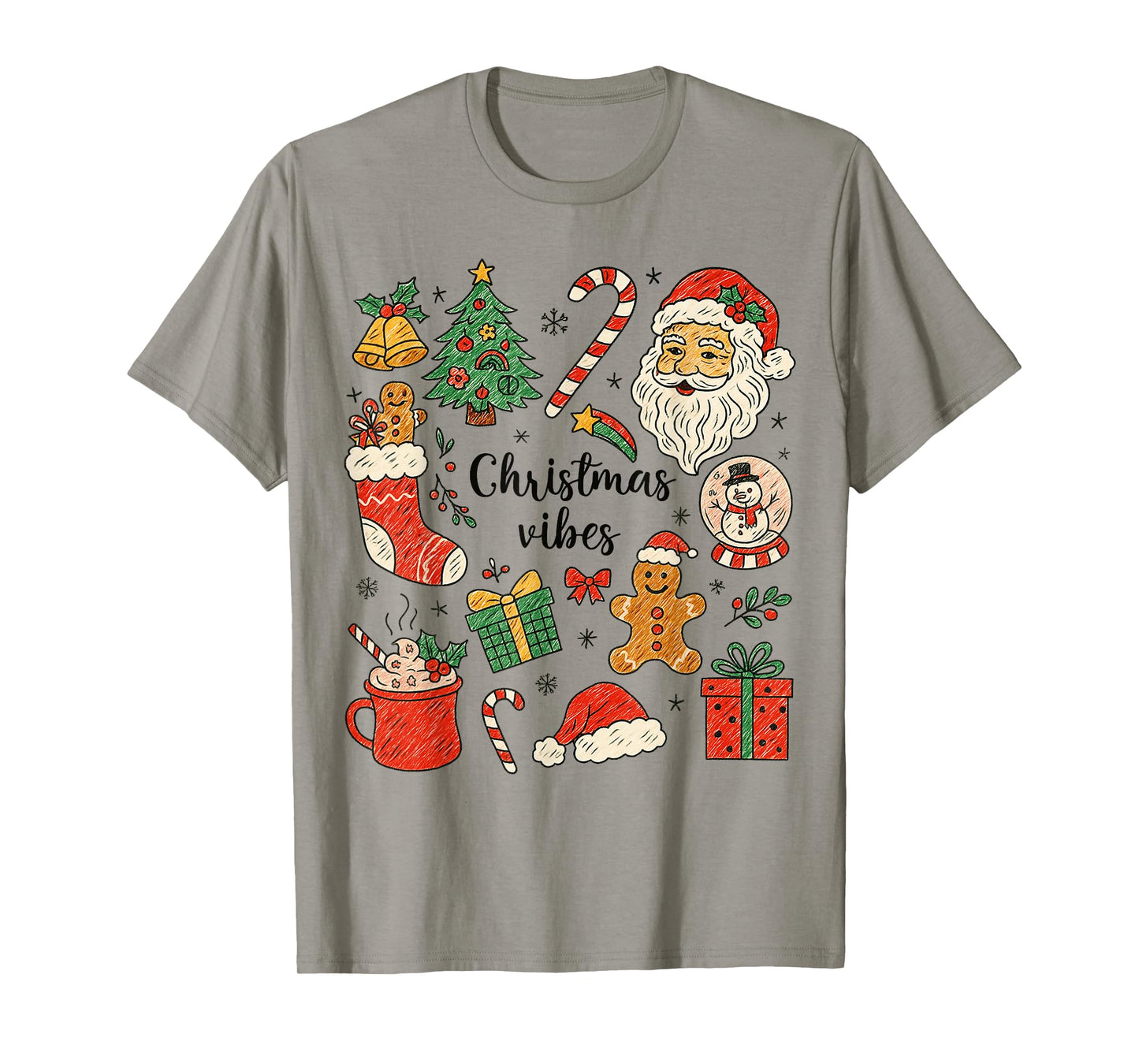 Christmas Vibes Santa Christmas Tree Xmas Matching Family T-Shirt