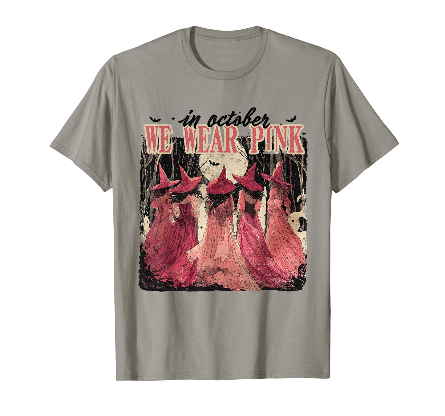 in October We Wear Pink Breast Cancer Witch for Women T-Shirt