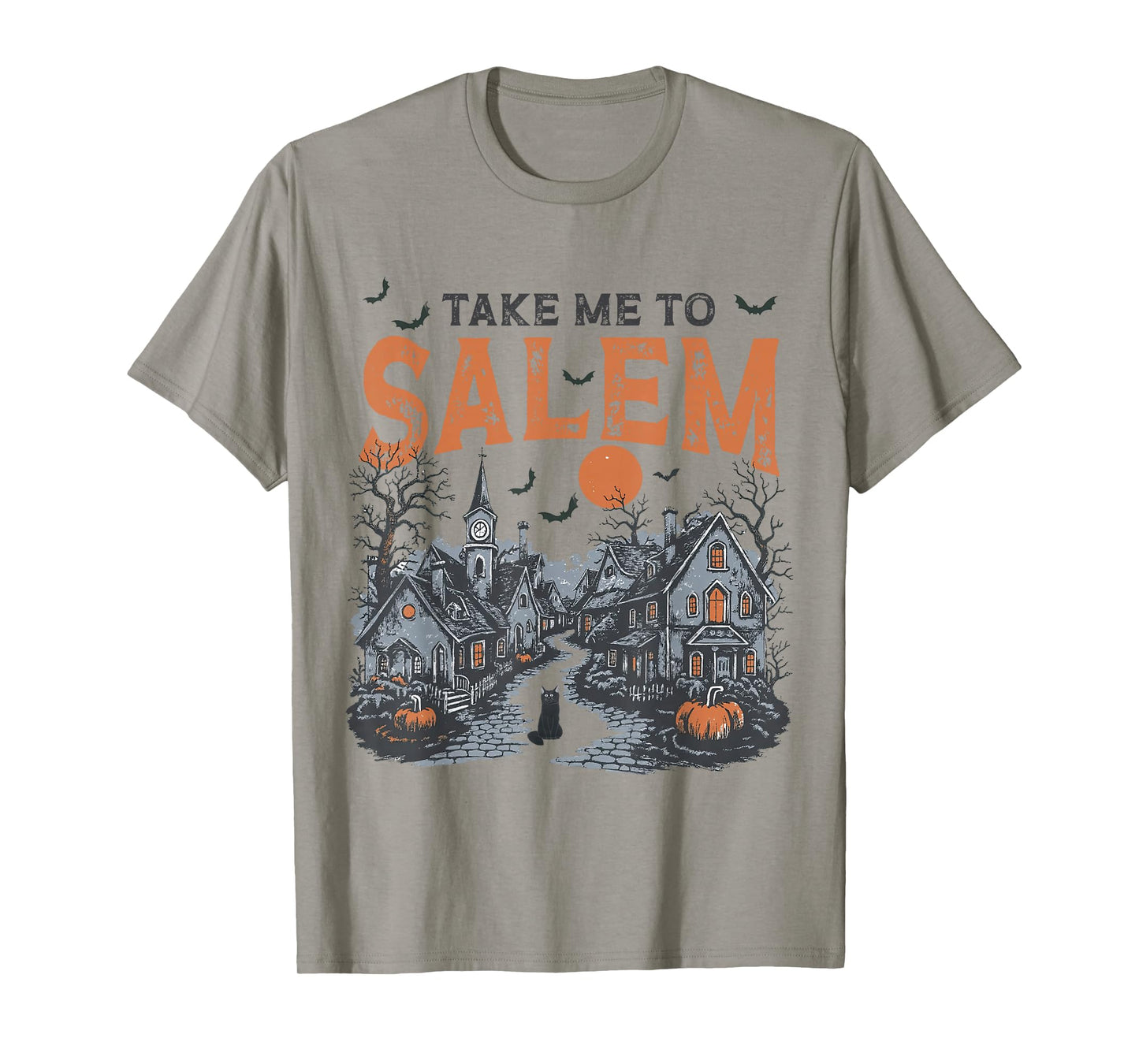 Take-Me to Salem Halloween Village Black-Cat Spooky Season T-Shirt