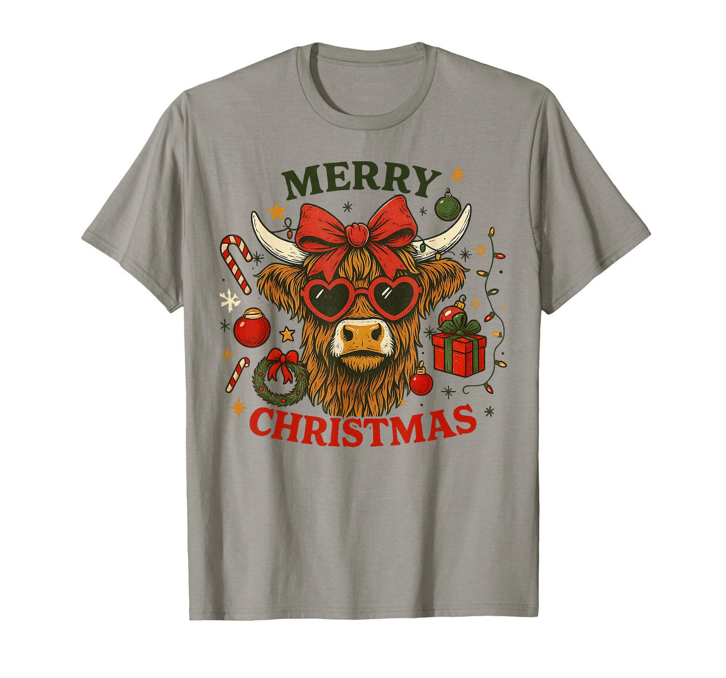 Vintage Christmas Scottish Highland Cow Santa Xmas Farmer T-Shirt