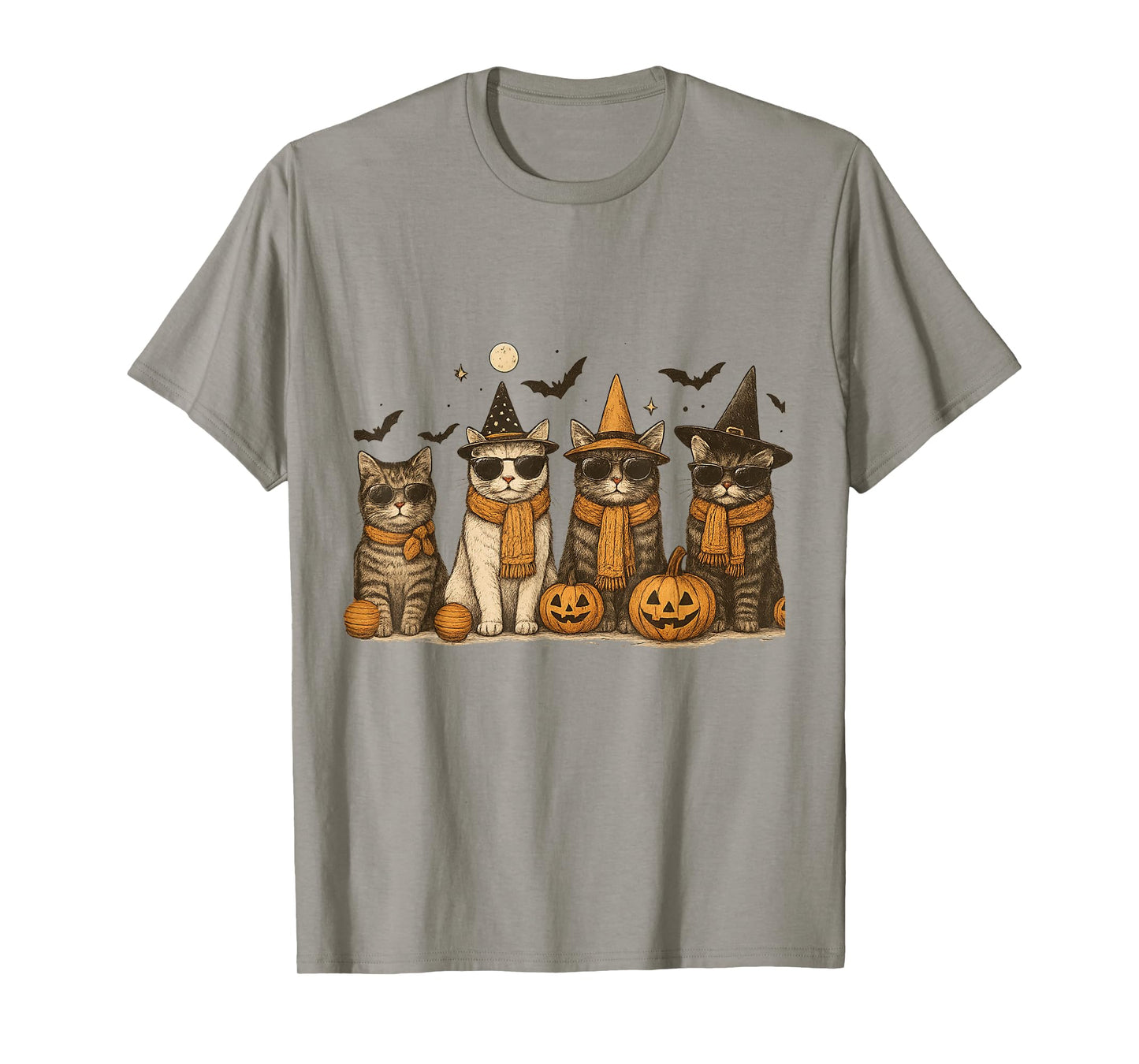 Cool Cats with Sunglasses Witch Hats Funny Halloween T-Shirt
