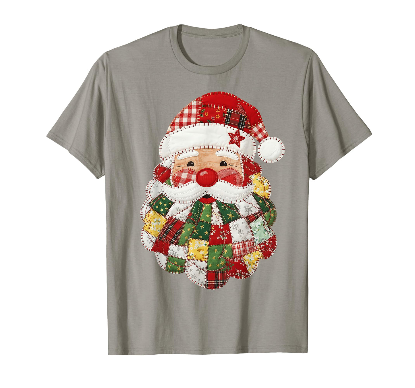 Cute Patchwork Santa Claus Christmas Xmas Men Women Kid Gift T-Shirt
