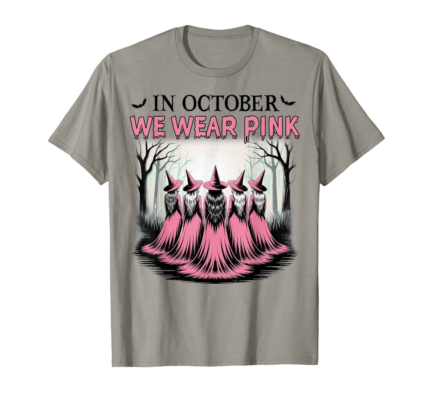 in October We Wear Pink, Breast Cancer, Pink Halloween Witch T-Shirt