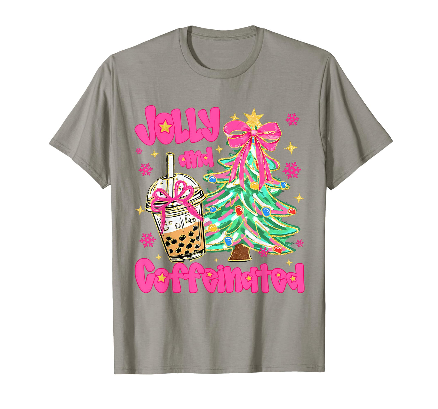 Jolly & Caffeinated Coffee Coquette Bow Xmas Tree Christmas T-Shirt