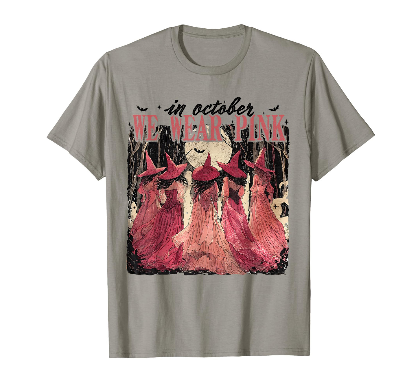 in October We Wear Pink Witch Halloween Breast Cancer Women T-Shirt