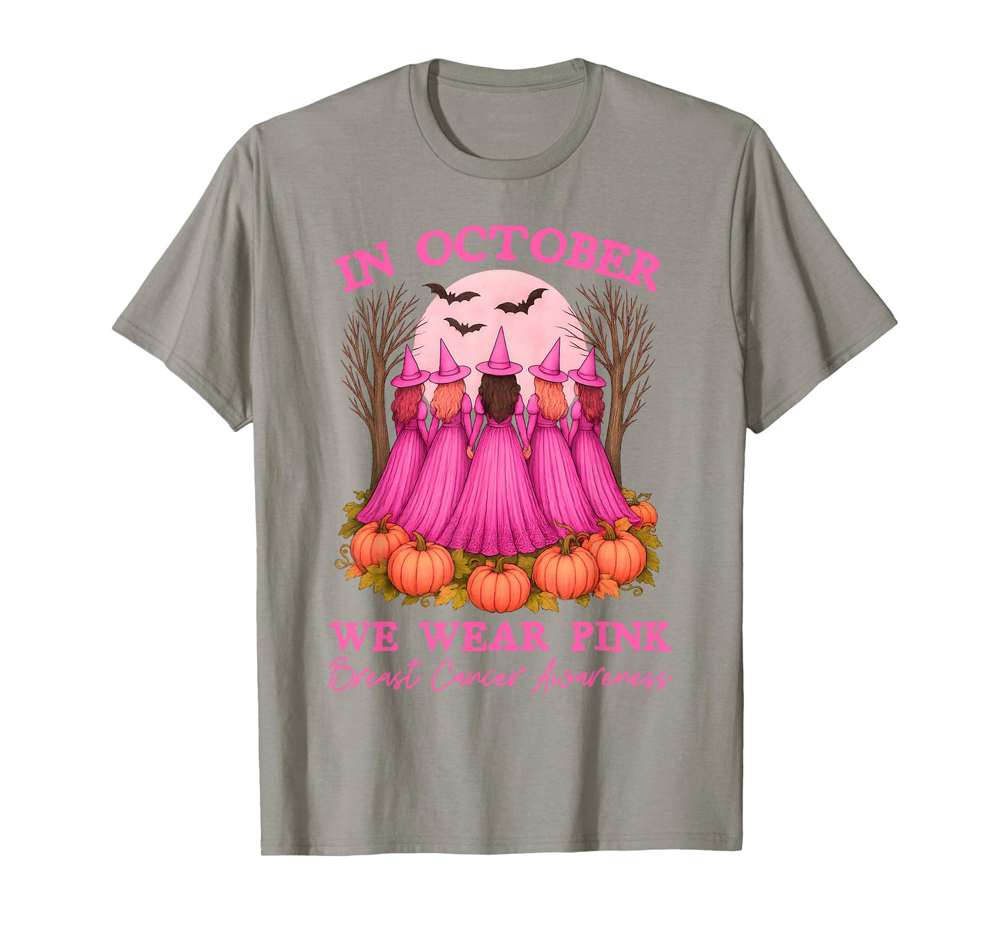 in October We Wear Pink Witch Breast Cancer Awareness Girl T-Shirt
