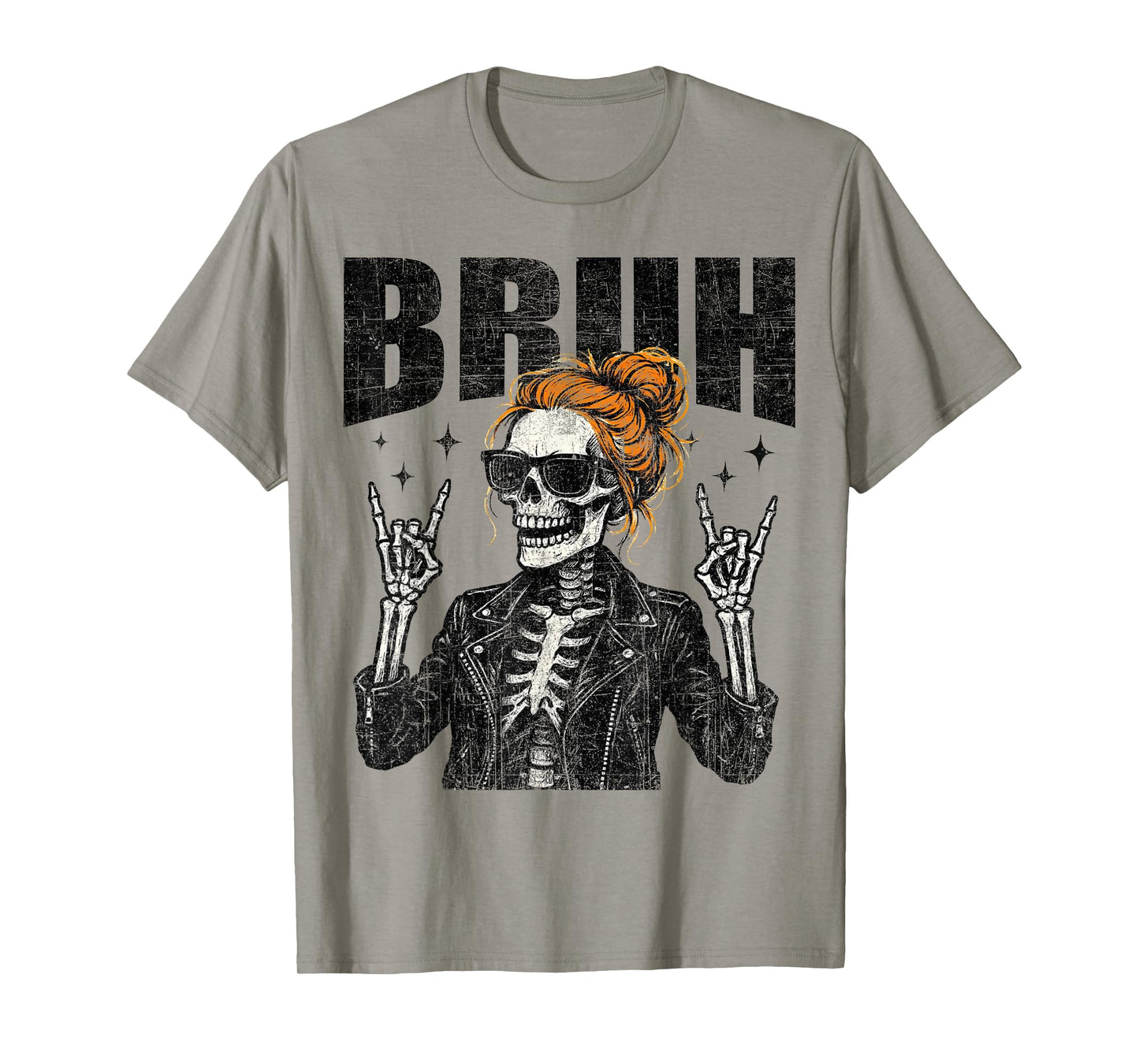 Bruh Spooky Rock Skeleton Halloween customes Women Girls T-Shirt