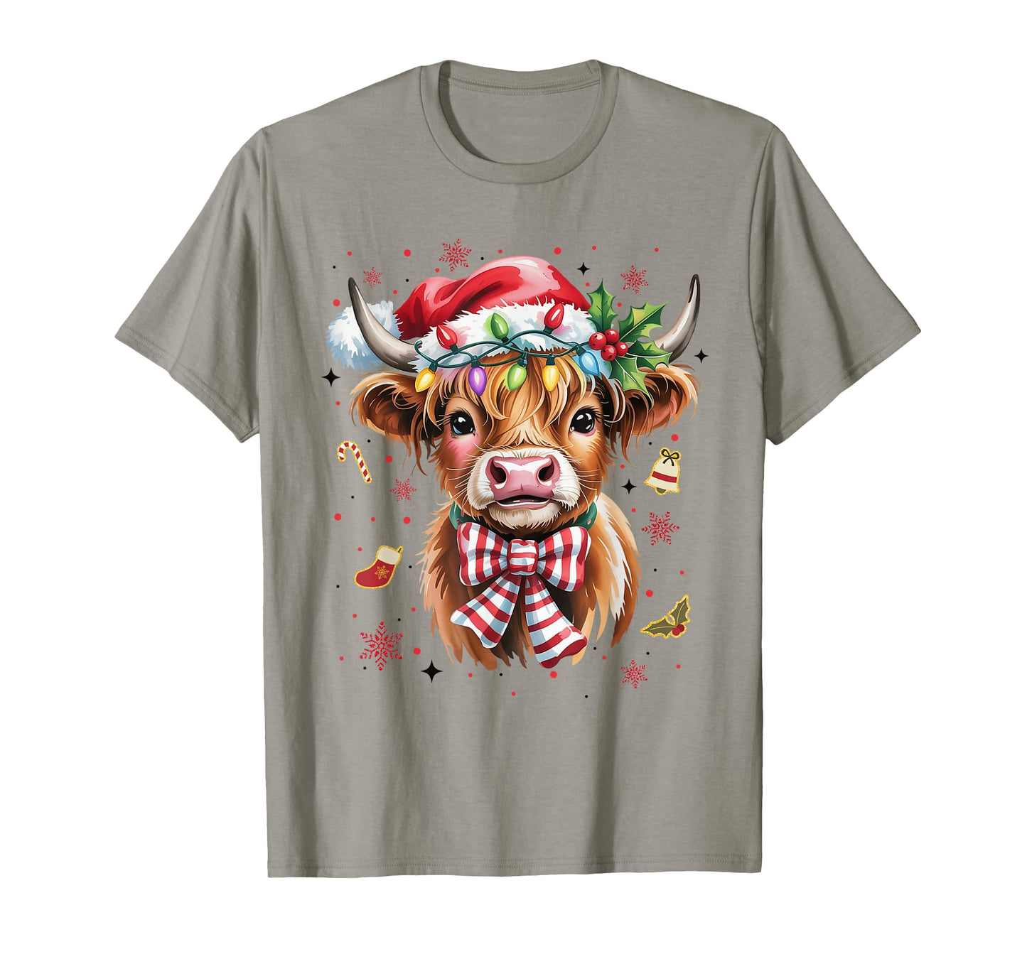Christmas Western Highland Cow Santa Xmas Coquette Bow T-Shirt