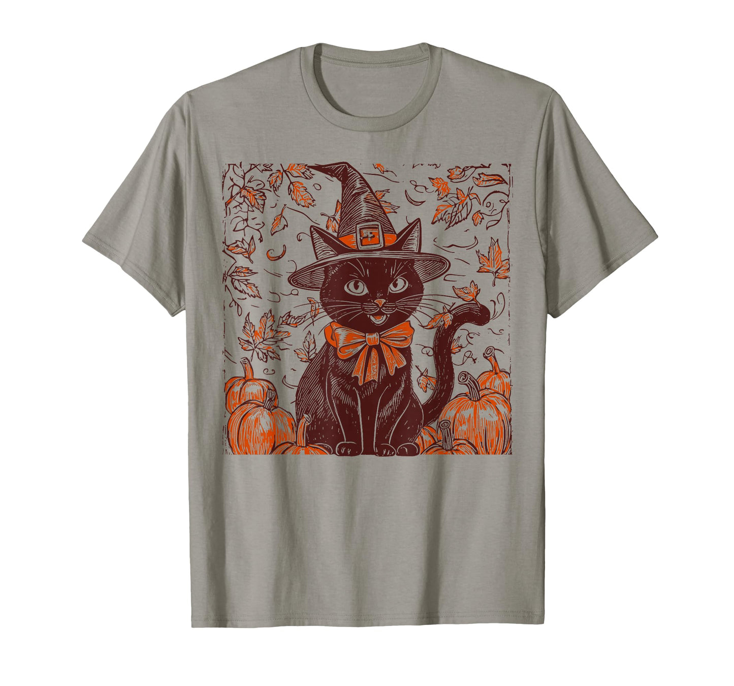 Vintage Halloween Black Cat Witch Hat Pumpkin Men Women Kid T-Shirt