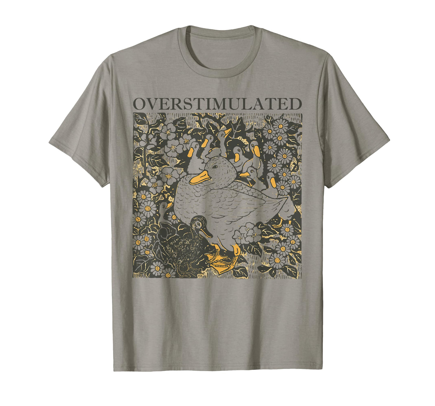 Overstimulated Duck Retro Floral Humor Style T-Shirt