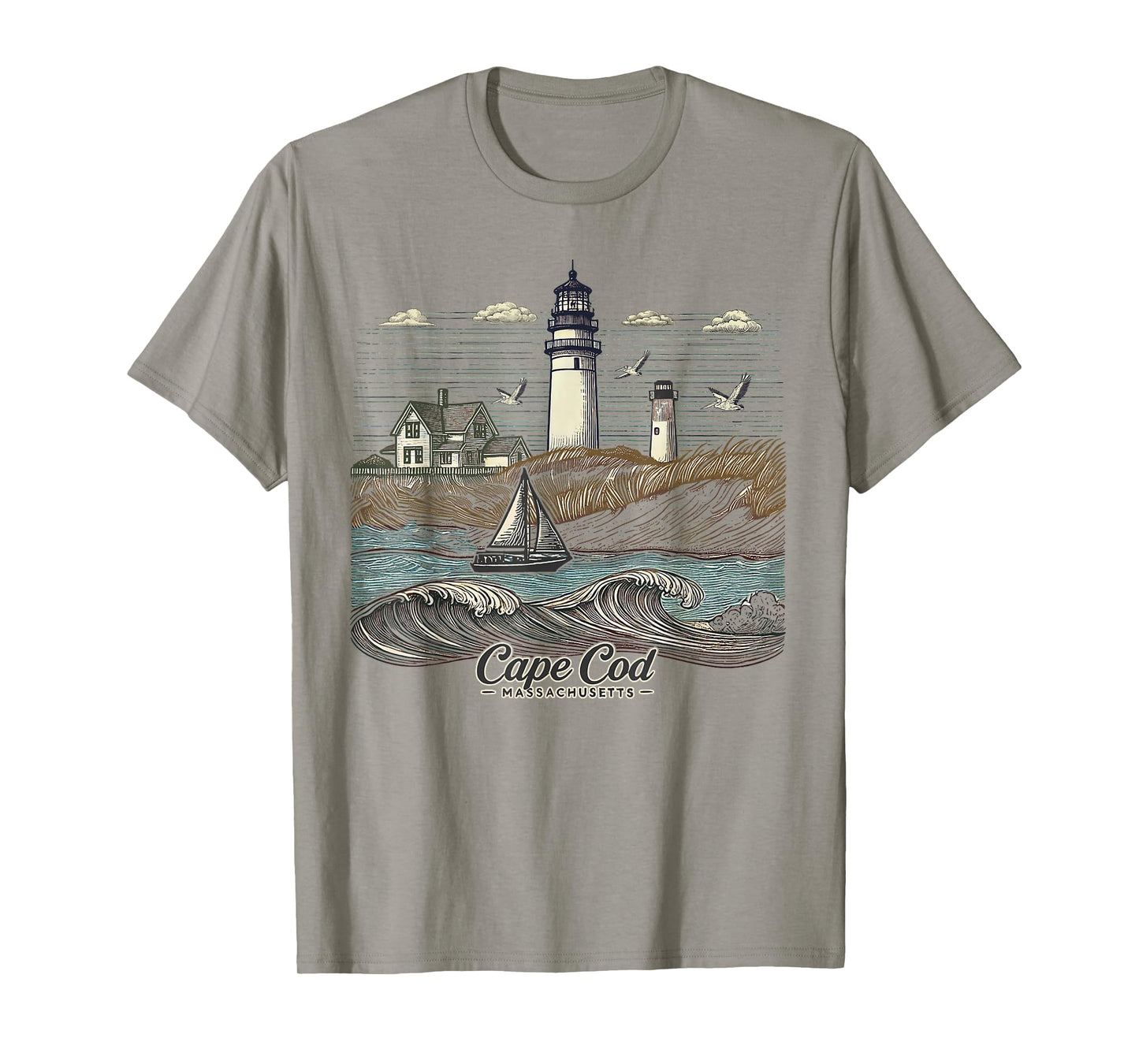 Vintage Cape Cod Massachusetts Nautical Lighthouse Seashore T-Shirt
