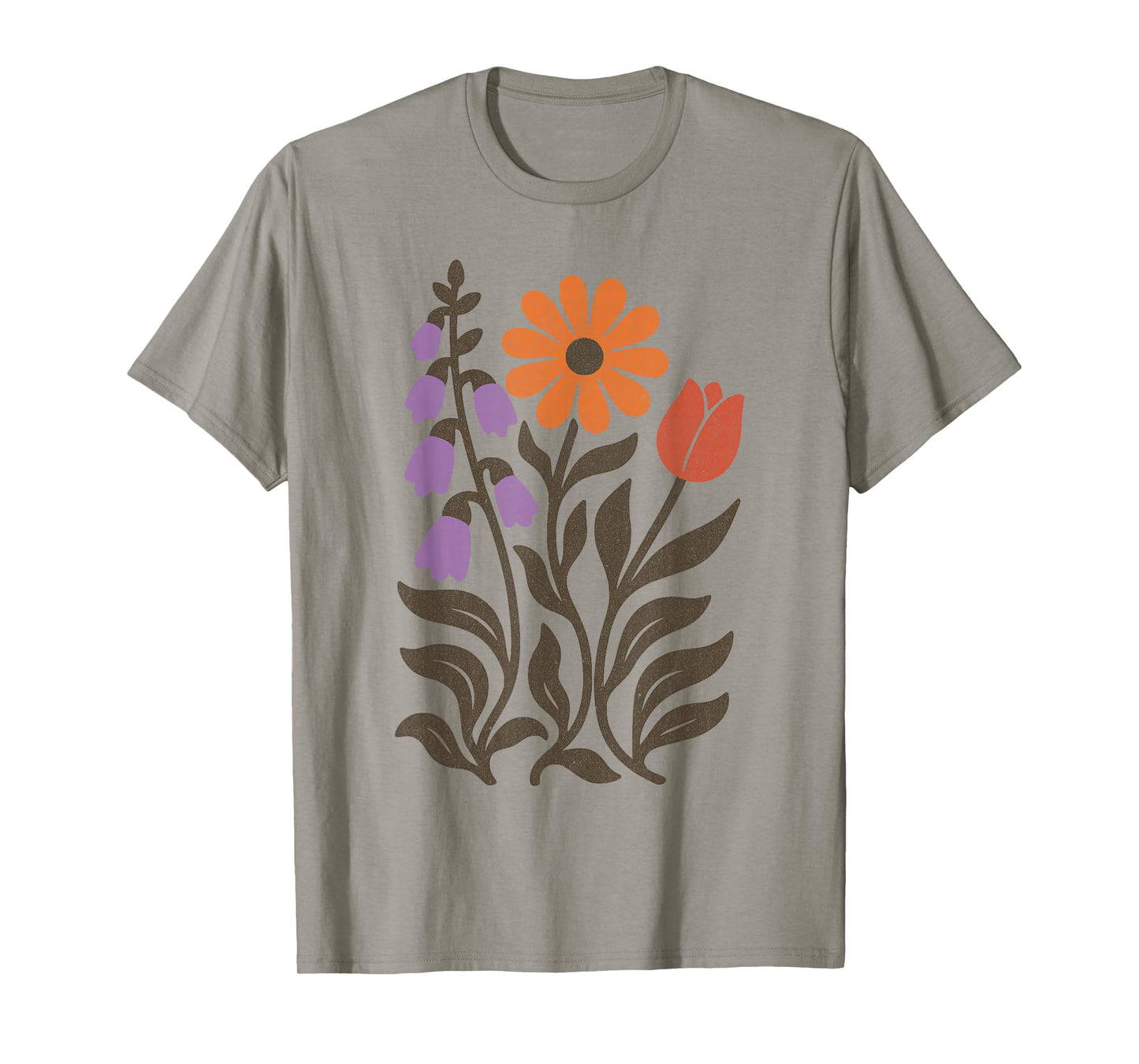 Boho Floral Foxglove Daisy Tulip Subtle Distressed Vintage T-Shirt