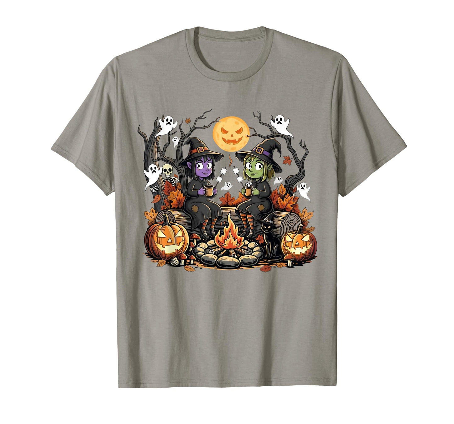 Cute Witches Campfire Gothic Halloween Ghost Pumpkin Spooky T-Shirt