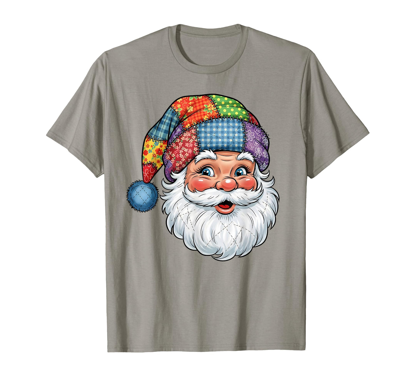 Merry Christmas Patchwork Santa Claus Face X-mas Holiday T-Shirt