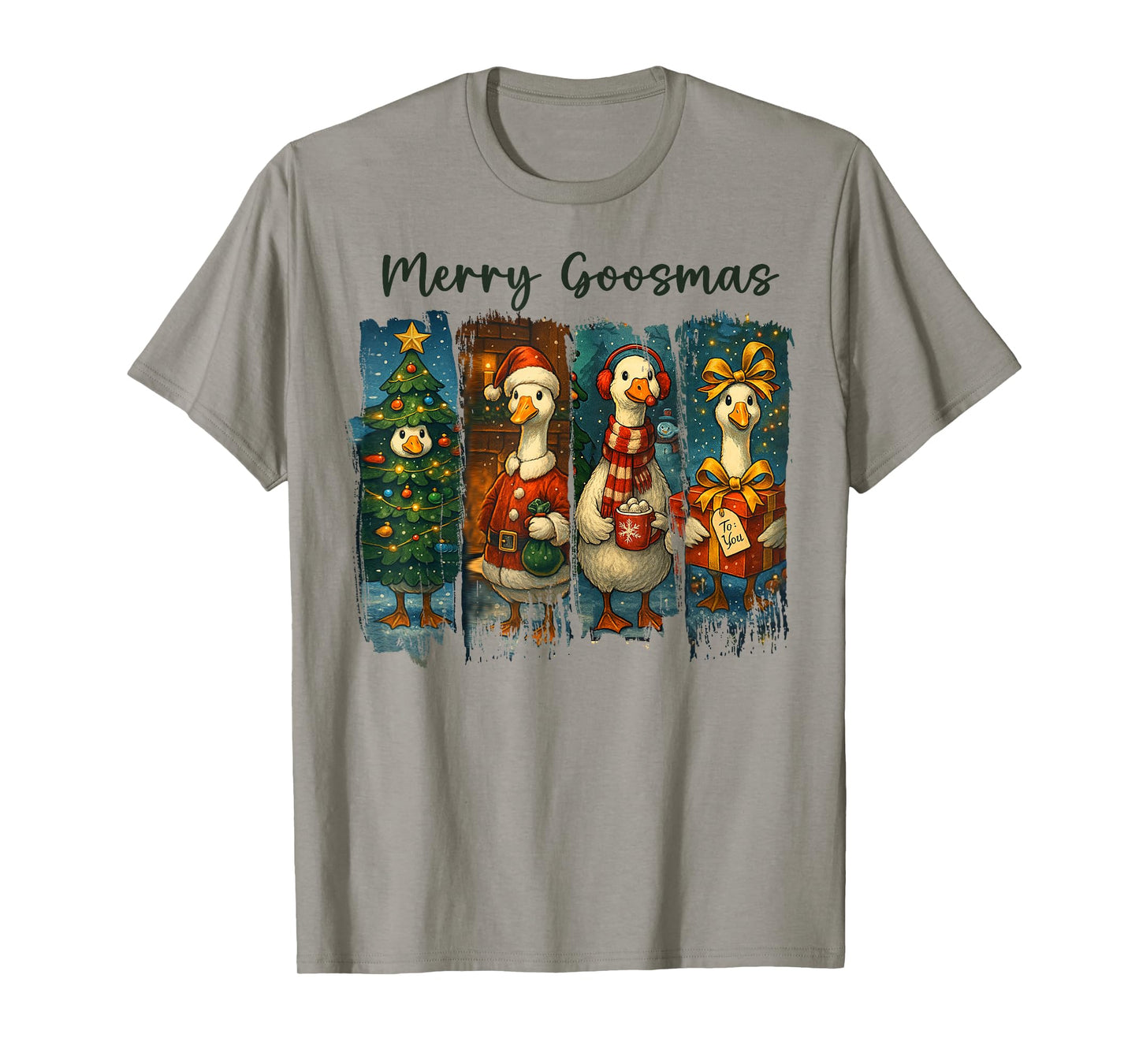Retro Brushstroke Goose Christmas Merry Goosmas Xmas Goosey T-Shirt