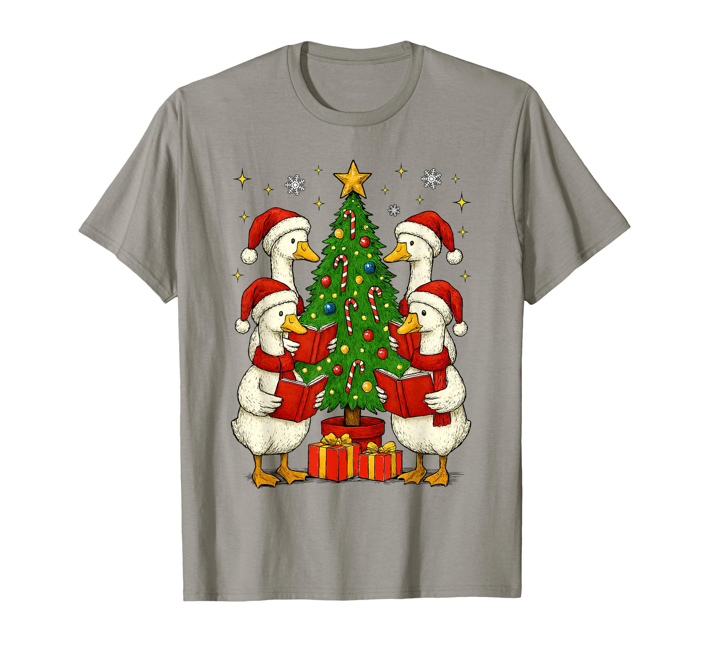 Funny Silly Goose Christmas Singing Geese Xmas Tree Caroling T-Shirt