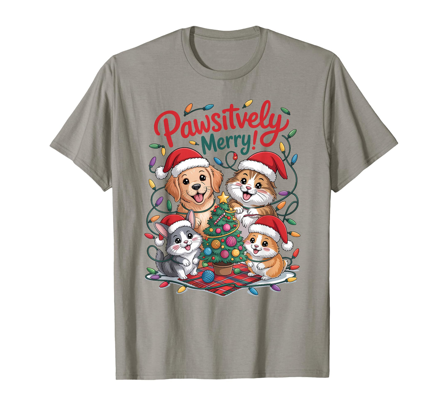 Pawsitively Merry Cute Holiday Dog Cat Rabbit Hampster T-Shirt