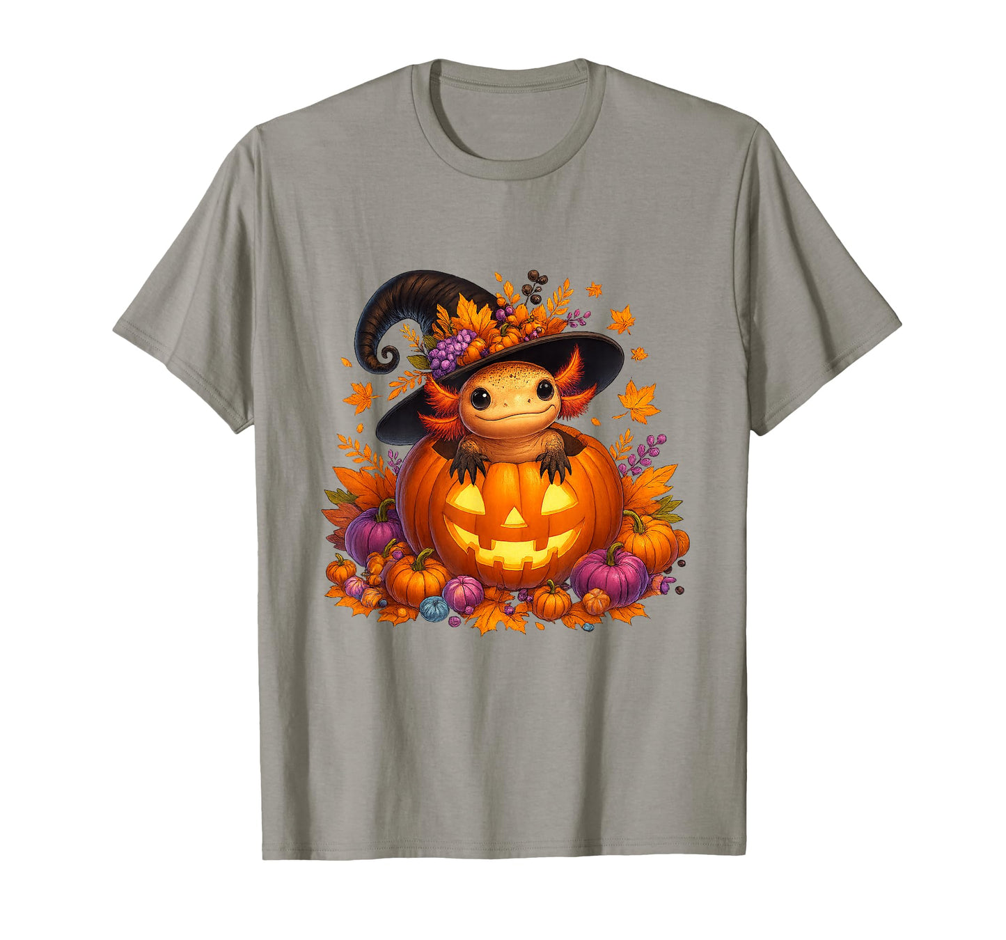 Axolotl Halloween Kawaii Witch Hat Pumpkin Fall Kids & Adult T-Shirt