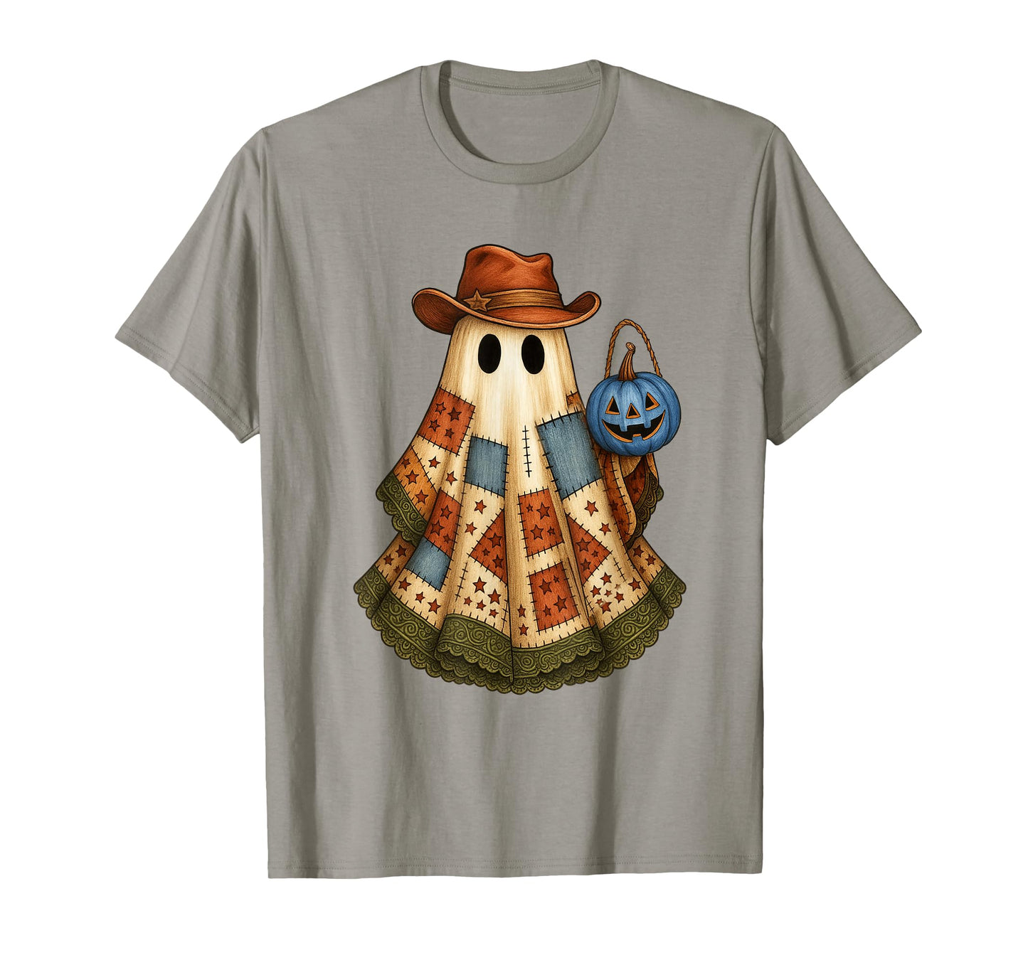 Halloween Vibes Spooky Patchwork Boo Ghost Western Life T-Shirt