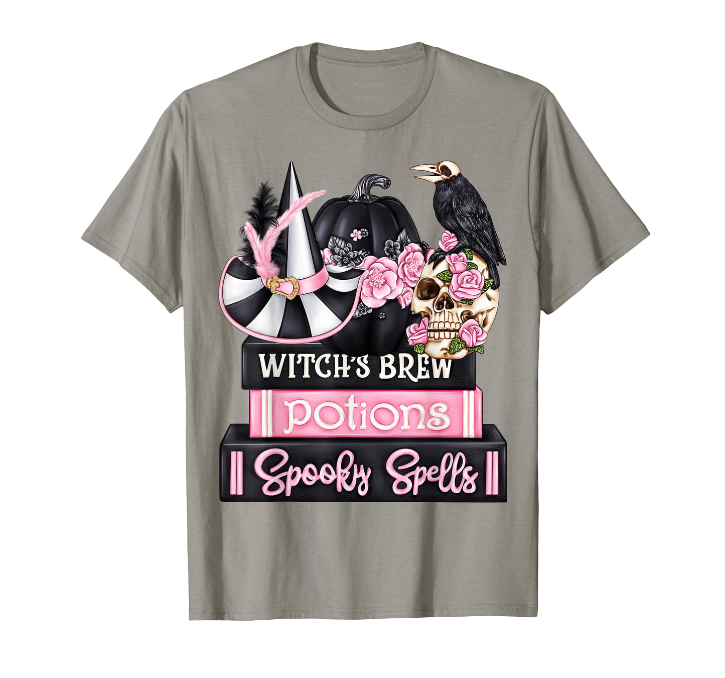 Happy Halloween Pink October Witch Book Pumpkin Fall Women T-Shirt