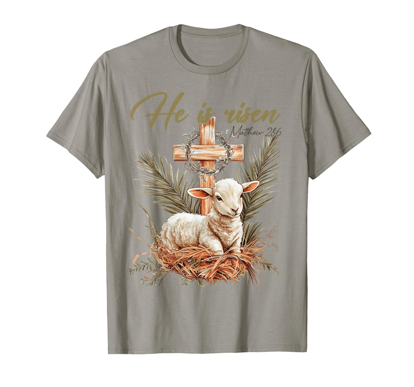 He Is Risen Lamb Cross Jesus Religious Easter Day Christian T-Shirt