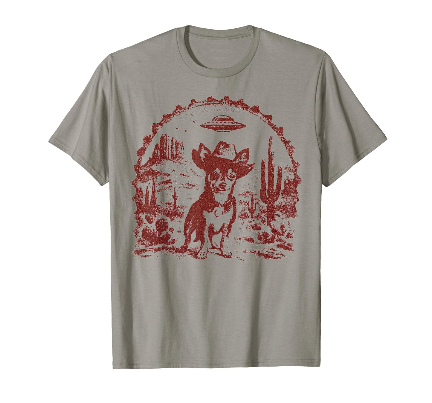Funny UFO Alien Cowboy Chihuahua Retro Western Graphic T-Shirt