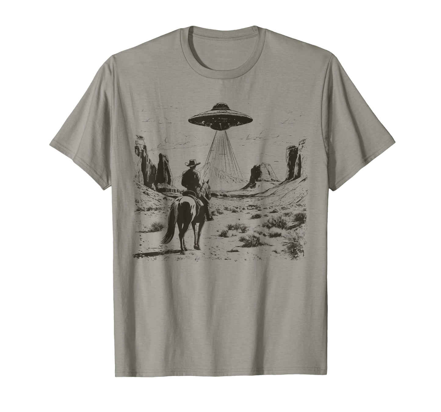 Vintage Rodeo Cowboy Western Country Space Ship UFO Alien T-Shirt