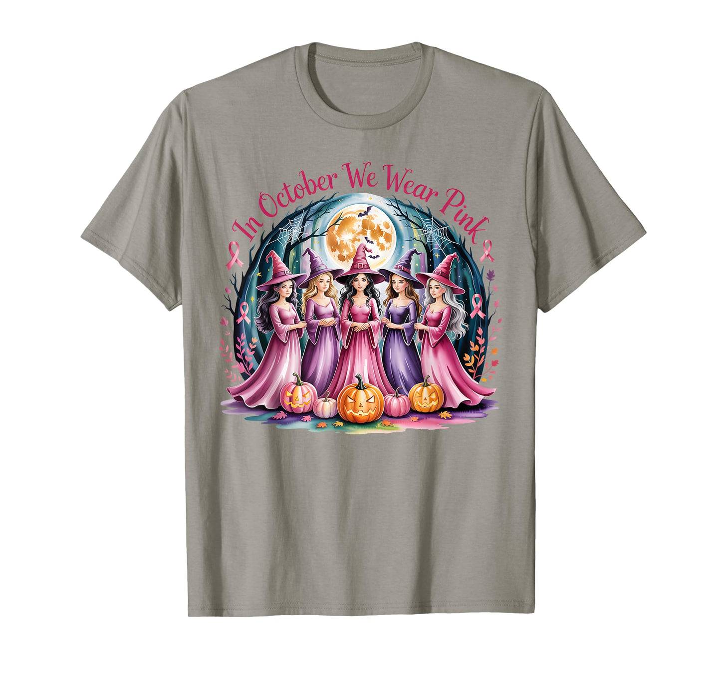 Retro in October We Wear Pink Witch Breast Cancer Awareness T-Shirt