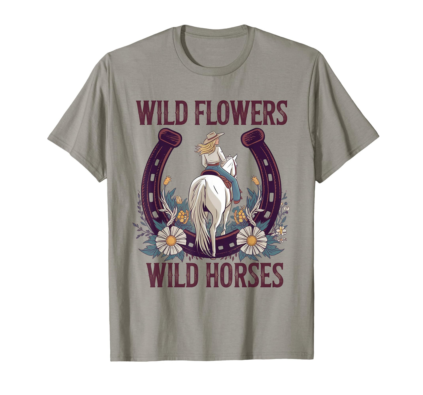 Retro Southern Sunset Cowgirl Wild Flowers - Wild Horses T-Shirt