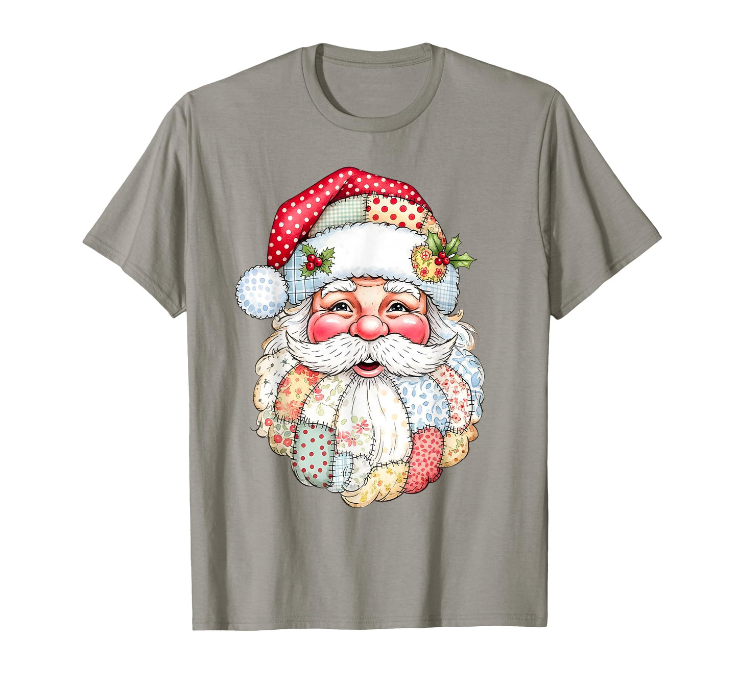 Patchwork Santa Claus Face Preppy Girly Christmas Girls Kids T-Shirt