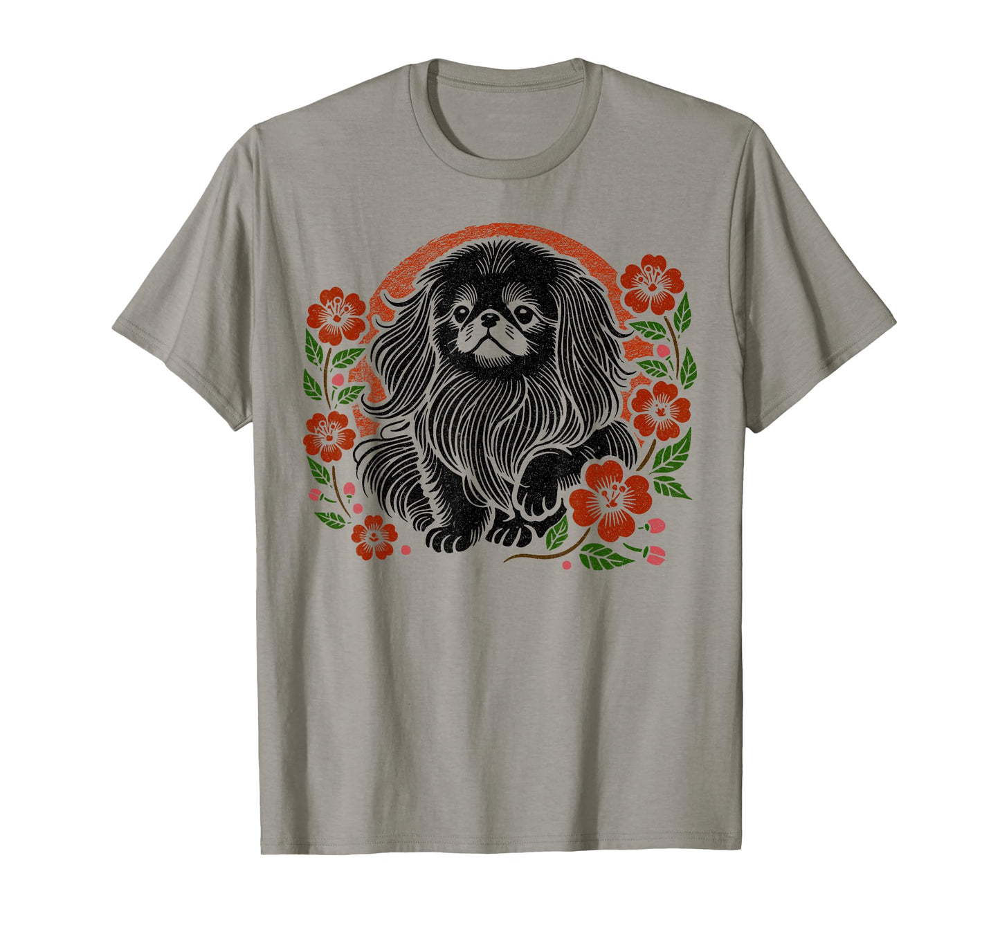 Pekingese Dog Retro Japanese Cherry Blossoms Cute Floral T-Shirt for Men Women
