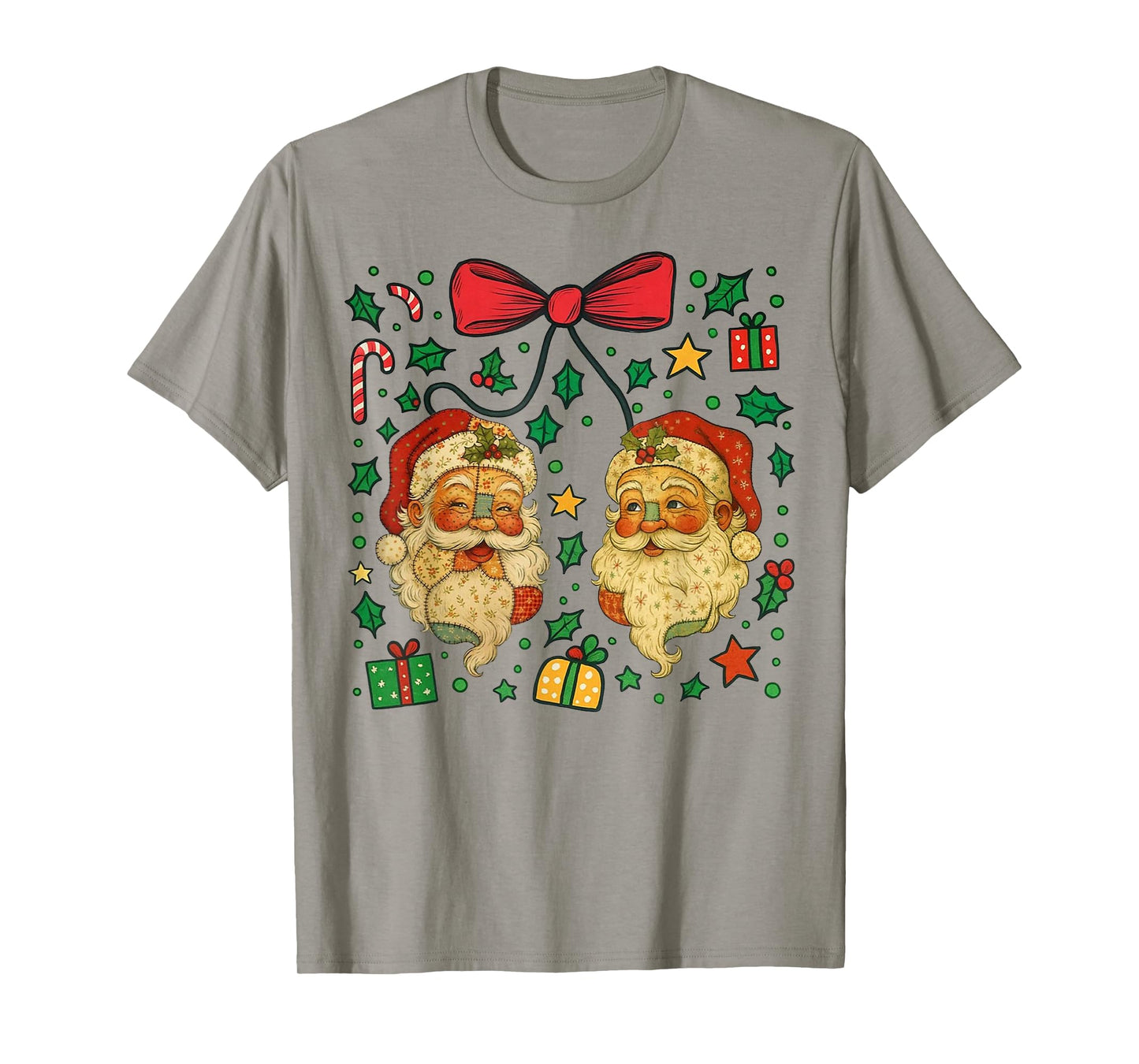 Coquette Patchwork Santa Claus Retro Christmas Funny T-Shirt