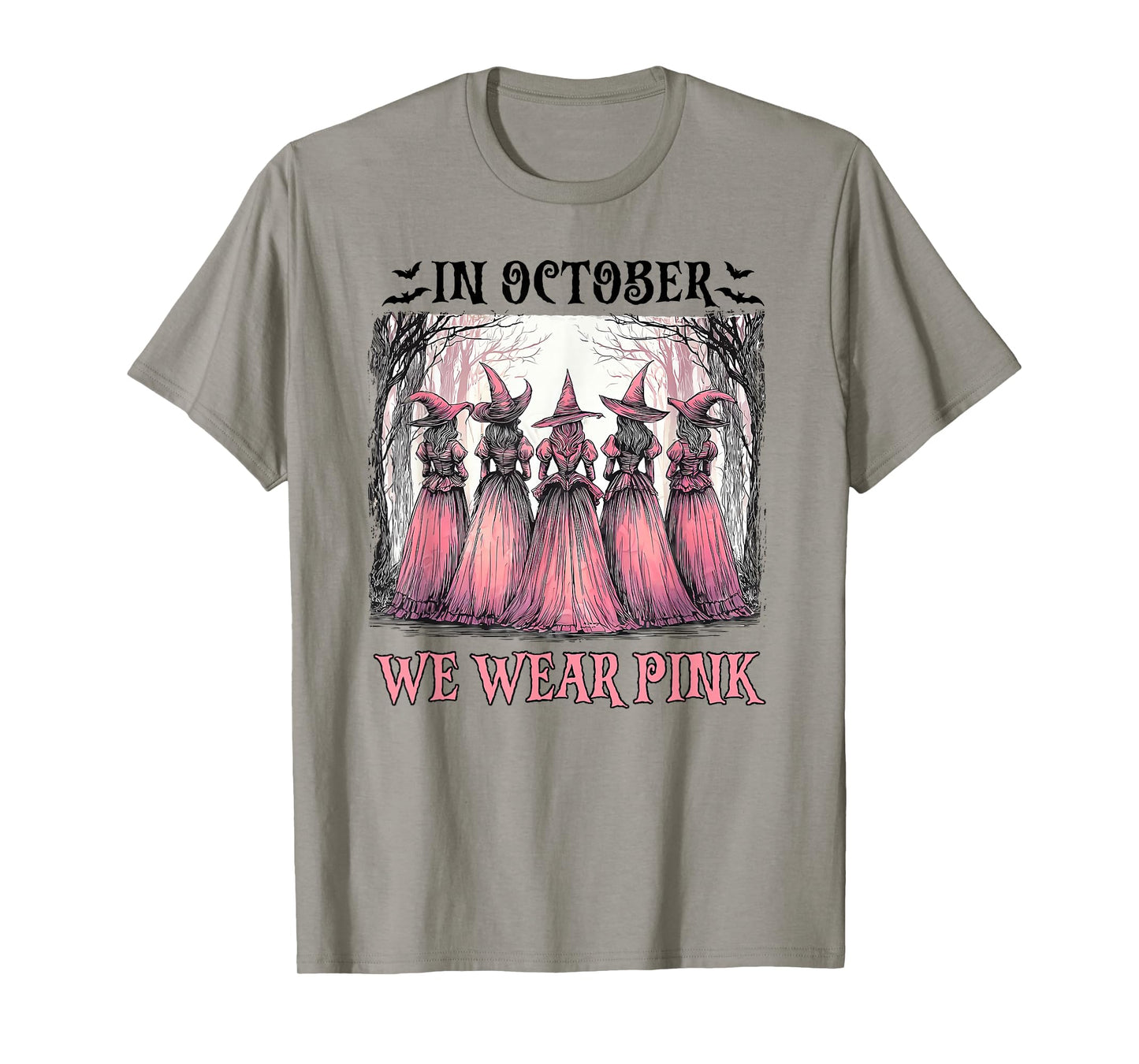 Witch in October We Wear Pink Breast Cancer Women Halloween T-Shirt