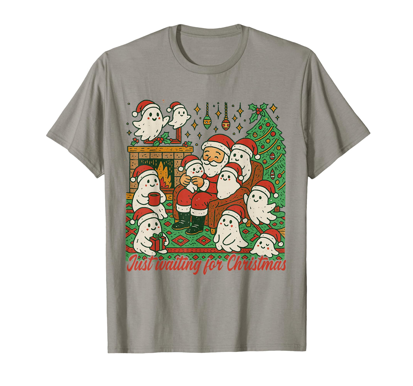 Xmas Vibes Boo Ghost Santa Just Waiting for Christmas T-Shirt