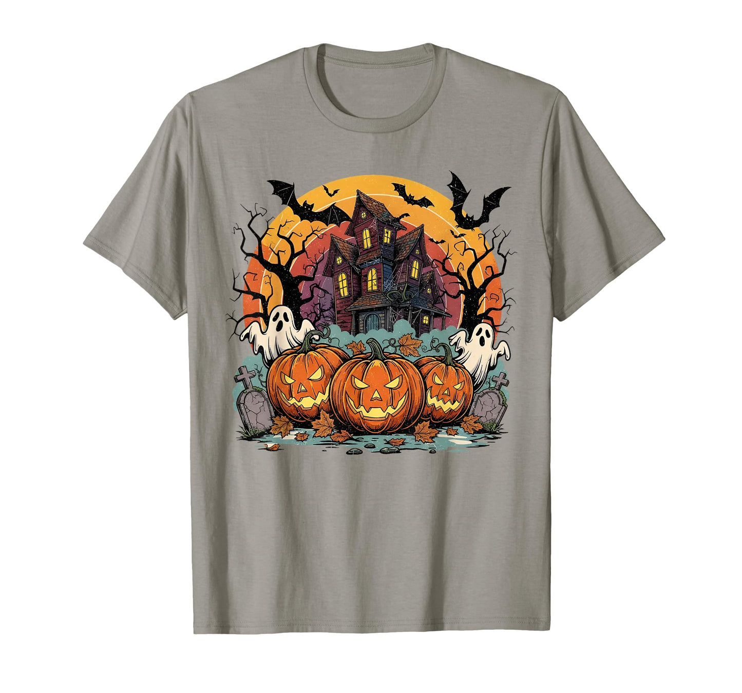 Spooky Pumpkin Ghost Haunted House Halloween T-Shirt