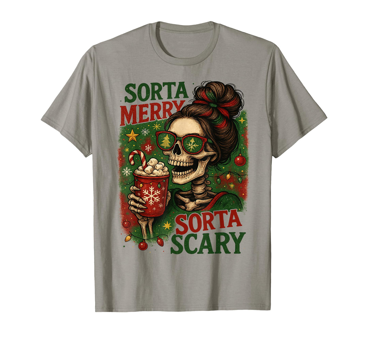 Women Sorta Merry Sorta Scary Skeleton Hot Cocoa Christmas T-Shirt