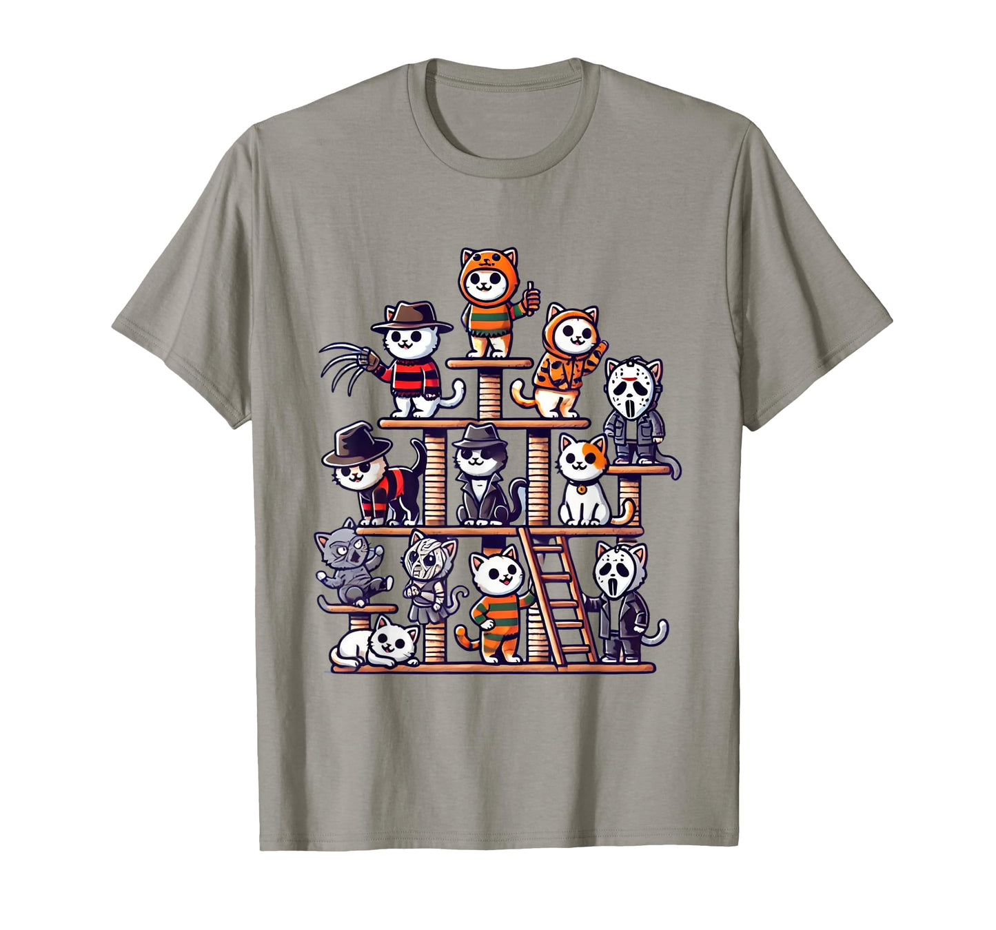 Funny Horror Movie Cats Playing On Cat Tree T-Shirt