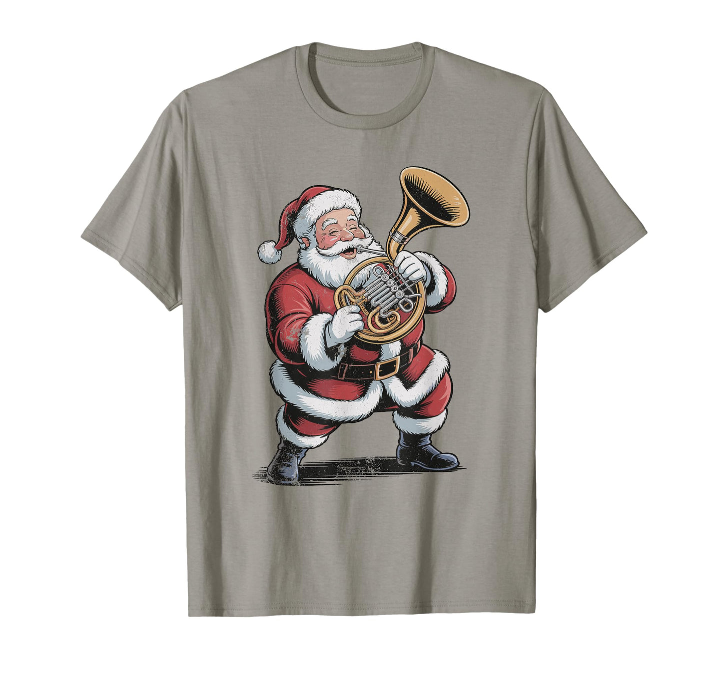 Vintage Santa Playing French Horn Retro 90s Chrismas Holiday T-Shirt