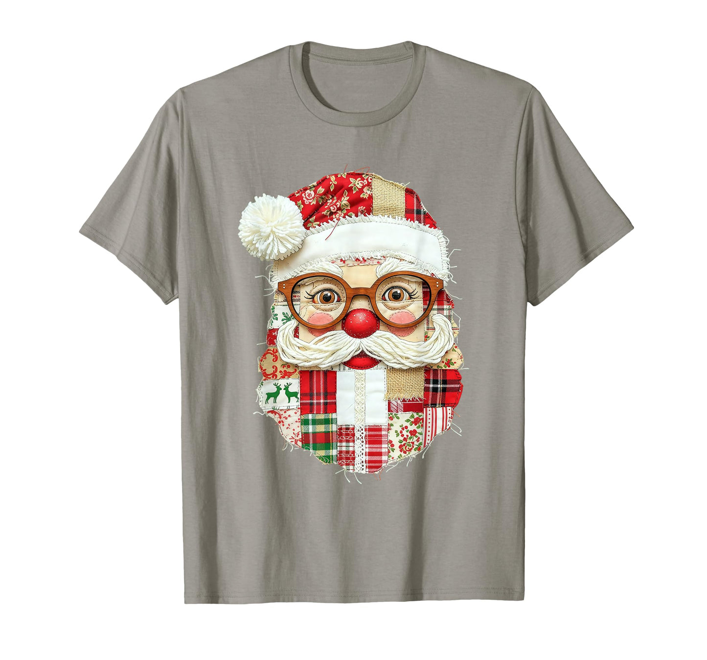 Vintage Preppy Santa Claus Face Patchwork Christmas Xmas T-Shirt