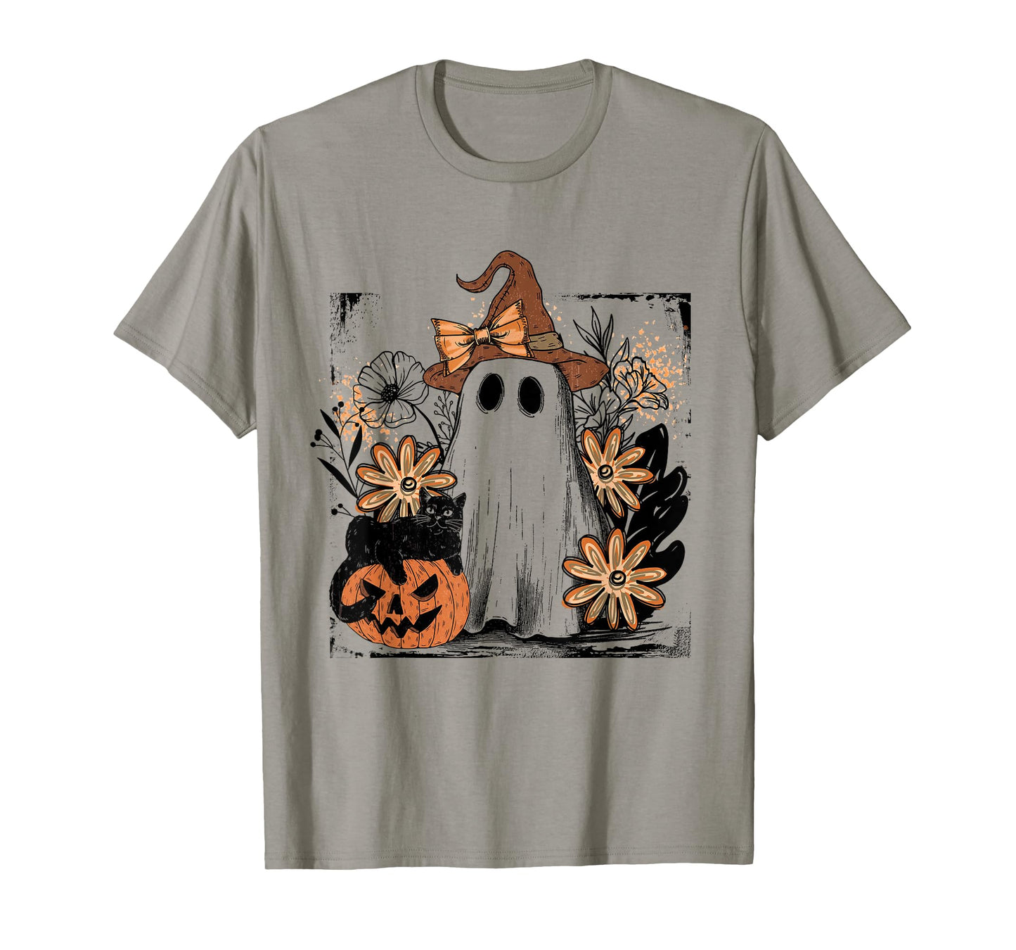 Floral Boho Ghost Halloween Coquette Spooky Pumkin Cat Fall T-Shirt