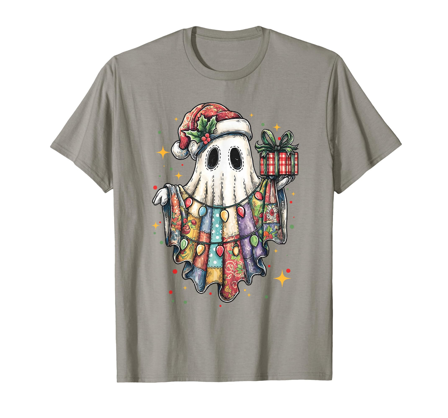 Retro Patchwork Christmas Ghost Merry Christmas Funny Boo T-Shirt