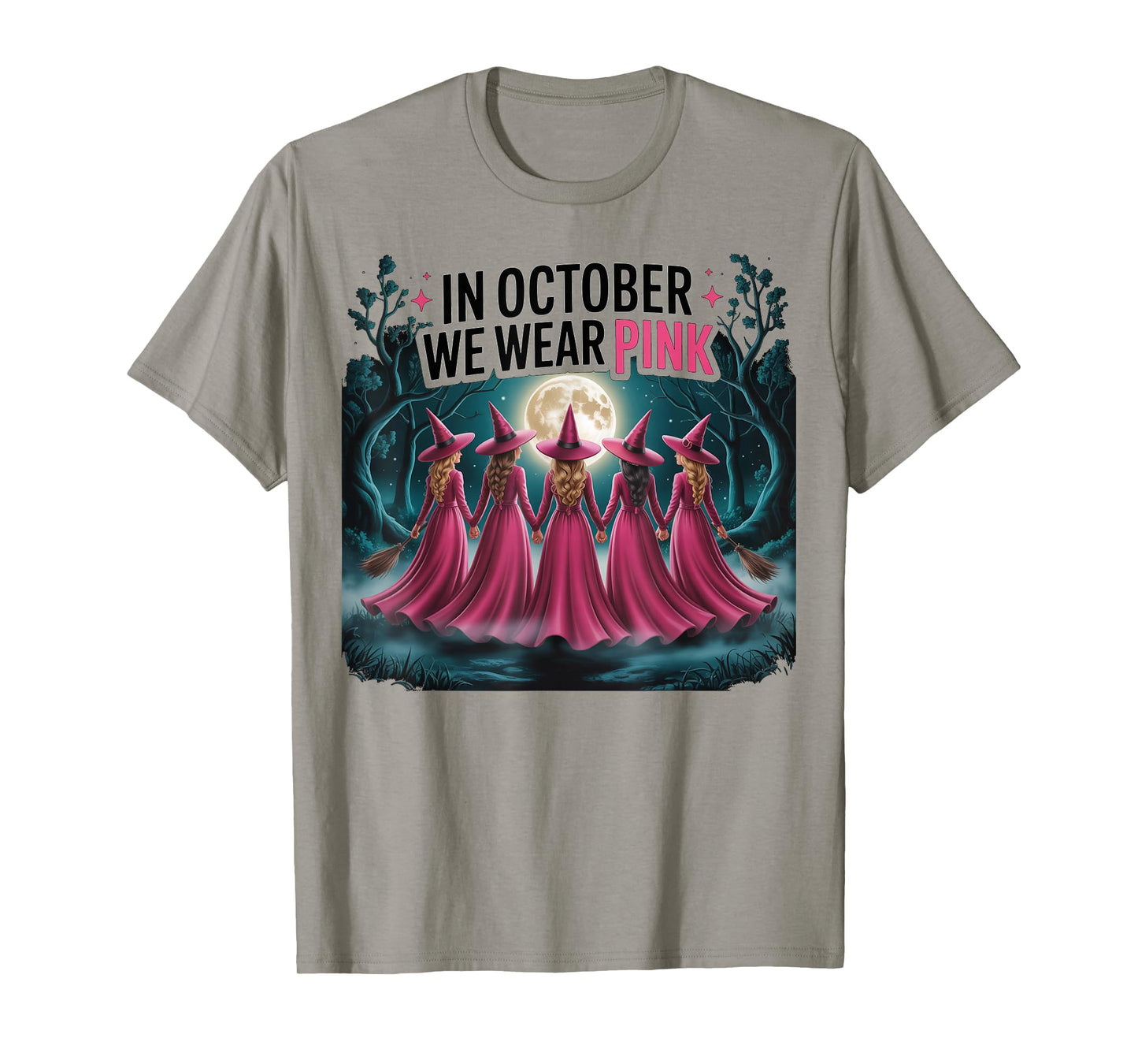 Funny Witch Breast Cancer Awareness in October We Wear Pink T-Shirt